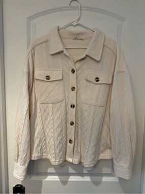 Gliks Cream Knit Button-Front Oversized Shacket